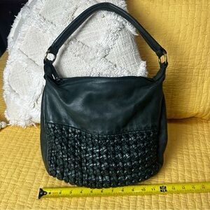Forest Green Leather woven Shoulder Bag